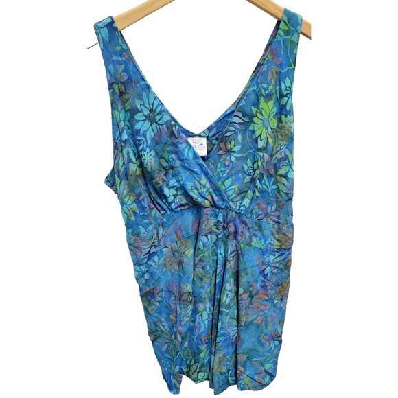 Vintage Fantastic Voyage Womens Sleeveless Top Size Large Blue Floral Retro Y2K - Picture 1 of 6